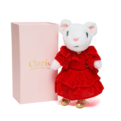Claris_red plush_standing with box